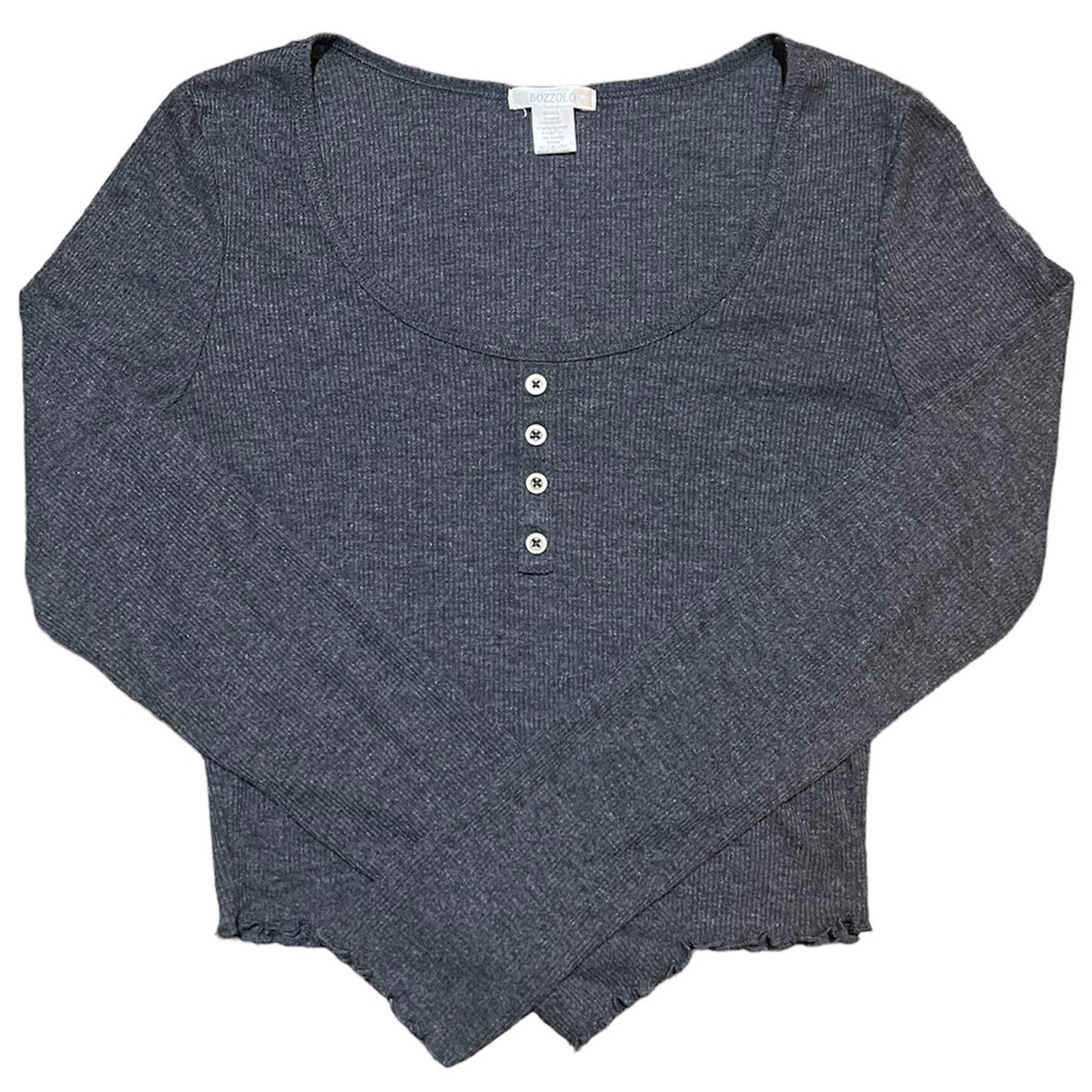 Bozzolo Ribbed Tight Scoop Neckline Long Sleeve Top